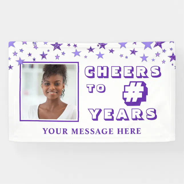 Cheers to # Years Birthday Photo Purple Banner | Zazzle