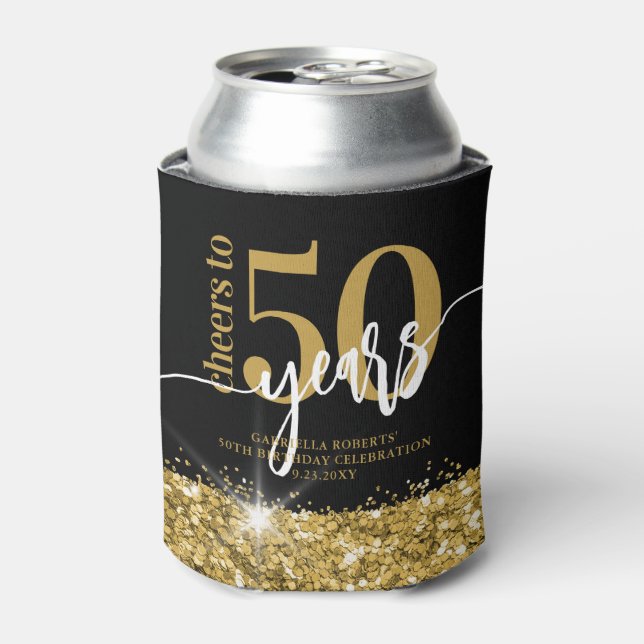 Cheers to Years Gold Glitter Birthday Favor Can Cooler (Can Front)