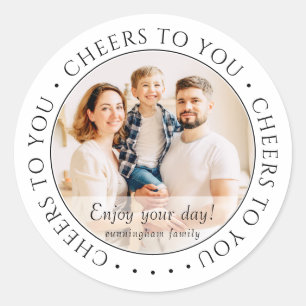 Cheers to you! Classic Simple Birthday Photo Round Sticker