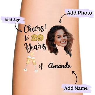 Cheers to Your Year Custom Face Birthday Temporary Tattoos