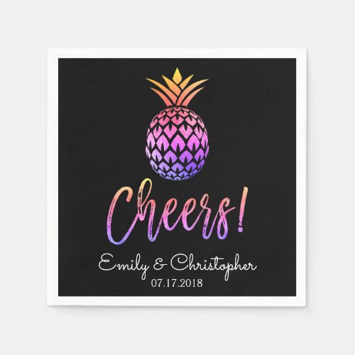 Cheers Tropical Hawaiian Pineapple Wedding Pastel Napkins