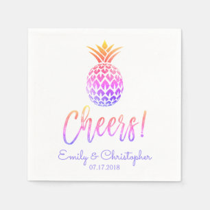 Cheers Tropical Hawaiian Pineapple Wedding White Napkins