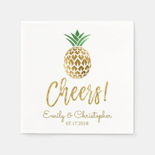 Cheers Tropical Hawaiian Pineapple Wedding White Paper Napkins