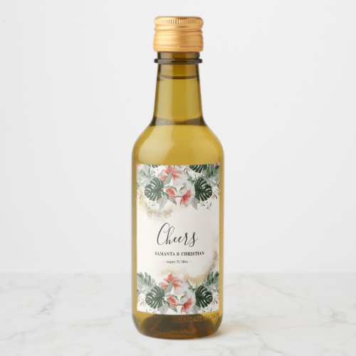 Cheers Tropical Palm Wedding Mini Wine Label