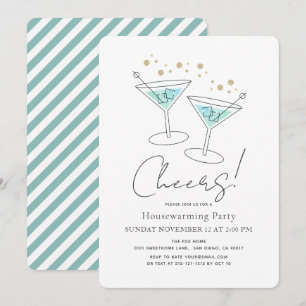 Cheers Turquoise Blue Housewarming Cocktail Party Invitation