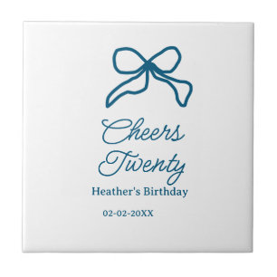 Cheers twenty blue birthday bow name date boho ret ceramic tile