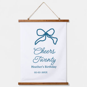 Cheers twenty blue birthday bow name date boho ret hanging tapestry