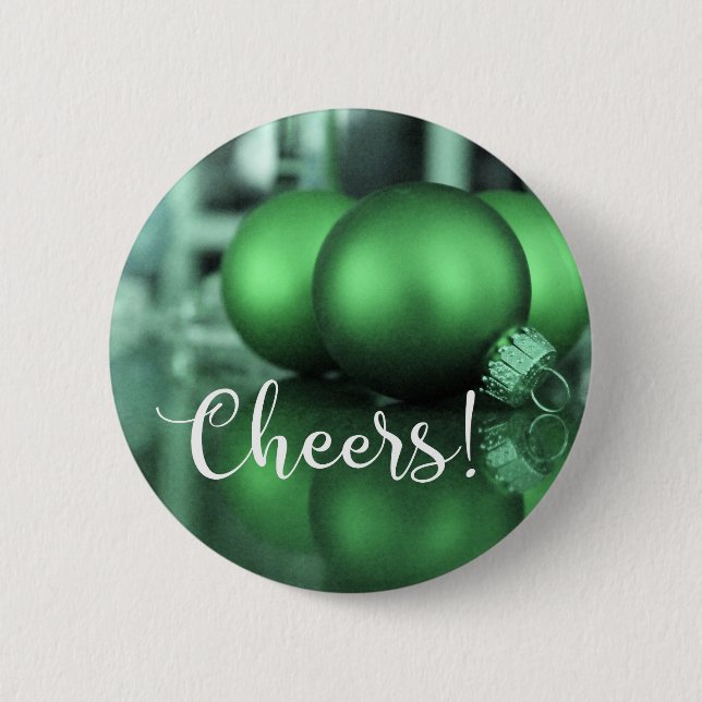 Cheers Typography Green Toned Ornaments Photo Button (Front)