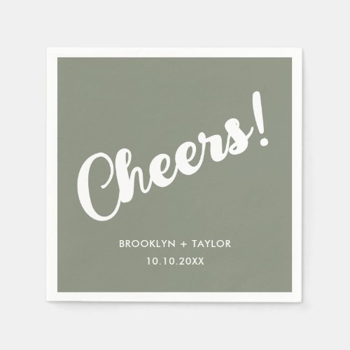 Cheers Unique Celebration Simple Text Green White Napkins