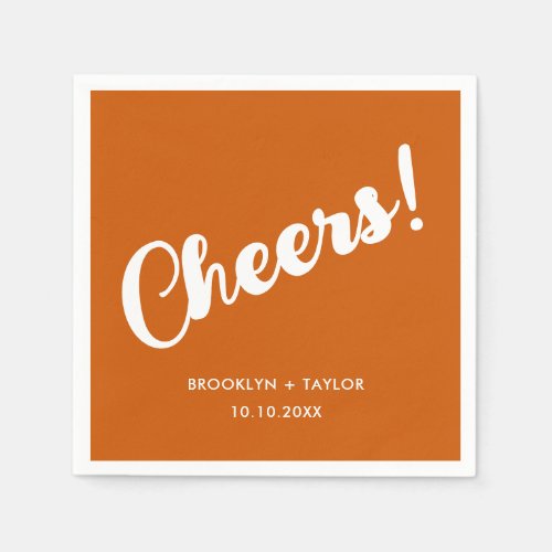 Cheers Unique Celebration Simple Text Orange White Napkins