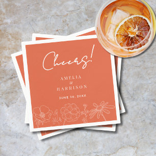 Cheers Verona Sunset Elegant Orange Floral Wedding Napkins