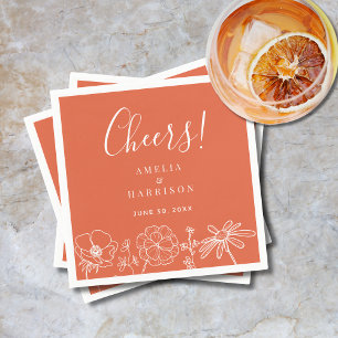 Cheers Verona Sunset Elegant Orange Floral Wedding Napkins