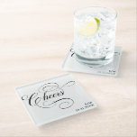 Cheers | Vintage Calligraphy Personalized Wedding Glass Coaster<br><div class="desc">Simple and elegant coasters featuring "Cheers" text in a vintage-style calligraphy script. Customize with couple's initials and wedding date. Elegant party décor for a wedding,  reception,  engagement party,  elopement celebration,  rehearsal dinner,  or an anniversary party.</div>