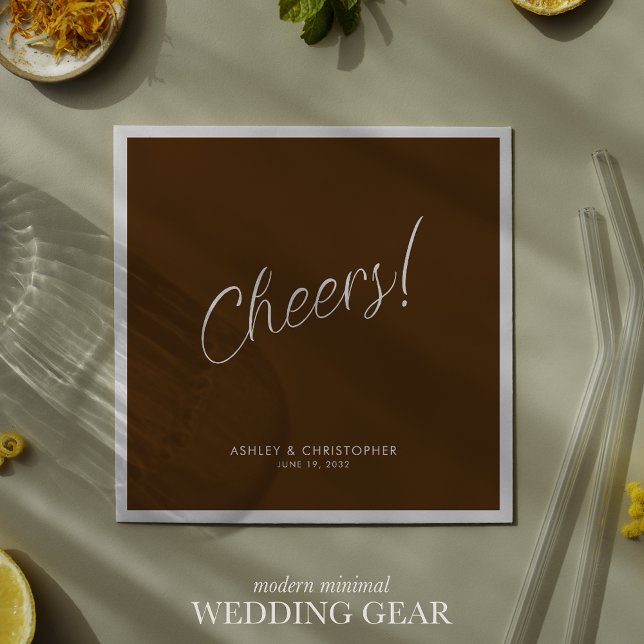 Cheers! Walnut Brown Minimal Any Occasion Cocktail Napkins (Creator Uploaded)