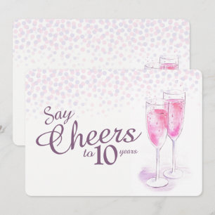 Cheers watercolor champagne glasses anniversary invitation