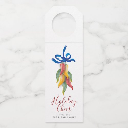 Cheers Watercolor Chili Peppers Red Green Yellow Bottle Hanger Tag