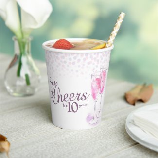 Cheers watercolor pink champagne anniversary paper cups