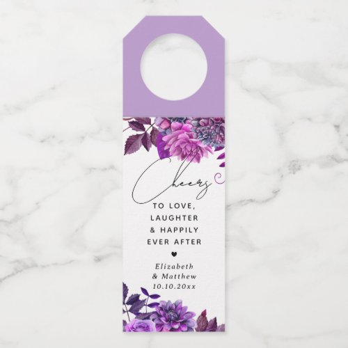 Cheers Watercolor purple floral garden wedding Bottle Hanger Tag