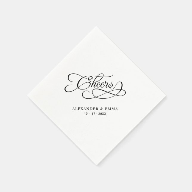 Cheers Wedding Black & White Elegant Calligraphy Napkins (Corner)