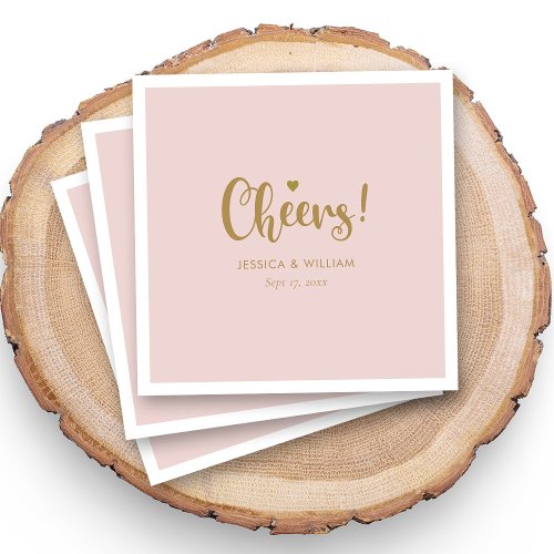 Cheers Wedding Cocktail Napkins Dusty Rose  Gold