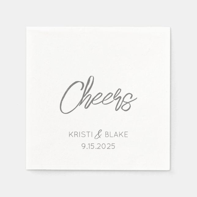 CHEERS Wedding DATE Couple NAMES Modern Minimalist Napkins (Front)
