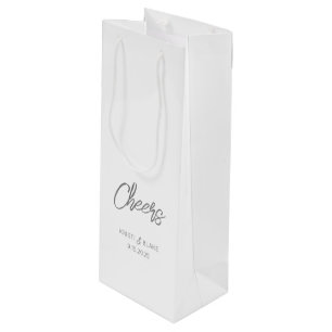 CHEERS Wedding DATE Couple NAMES Modern Minimalist Wine Gift Bag