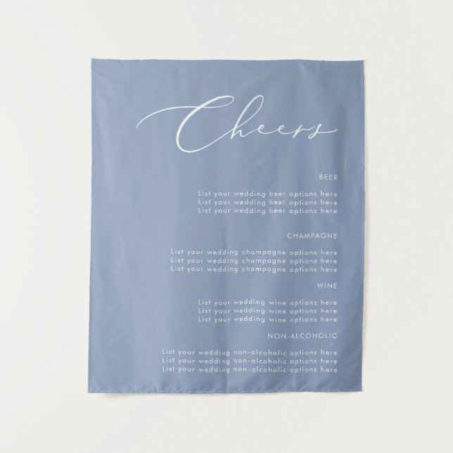 Cheers Wedding Drinks Dusty Blue Fabric Sign  Tapestry (Front)