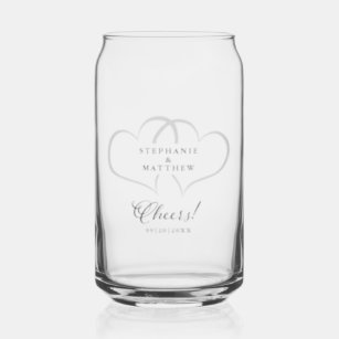 Cheers Wedding Engagement Hearts Names Date Custom Can Glass