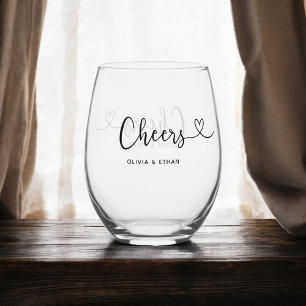 Cheers Wedding Minimalist Stemless Wine Glass