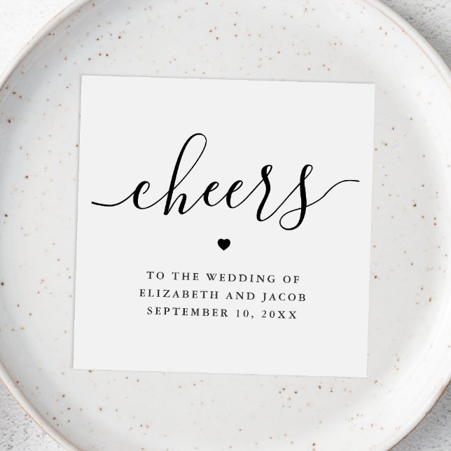 Cheers Wedding | Modern Clean Minimal Script Bar Napkins (Creator Uploaded)