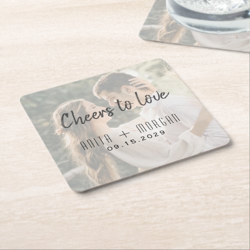 Cheers Wedding Photo Square Paper Coaster