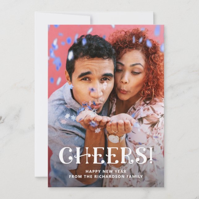 Cheers | Whimsical Typography and Photo New Years Holiday Card (Front)