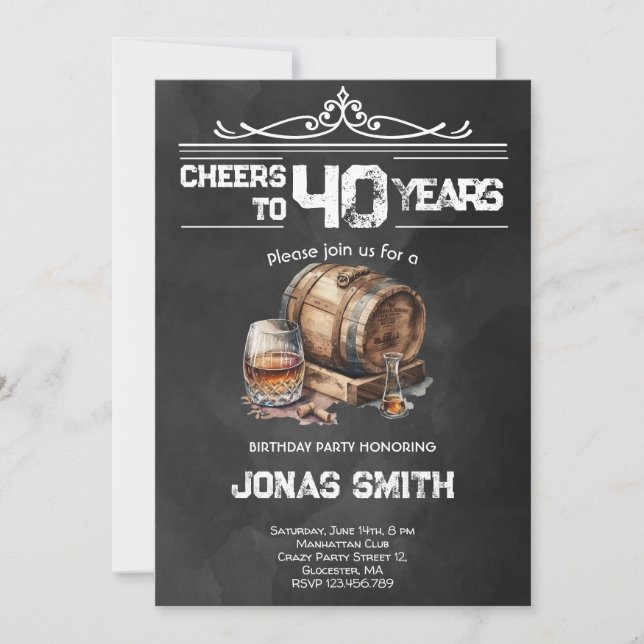 Cheers Whiskey adults birthday party invitation (Front)