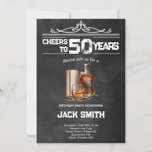 Cheers Whiskey adults birthday party invitation