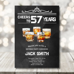 Cheers Whiskey adults birthday party invitation