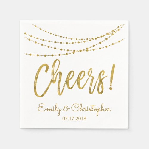 Cheers White and Gold Foil String Lights Napkins