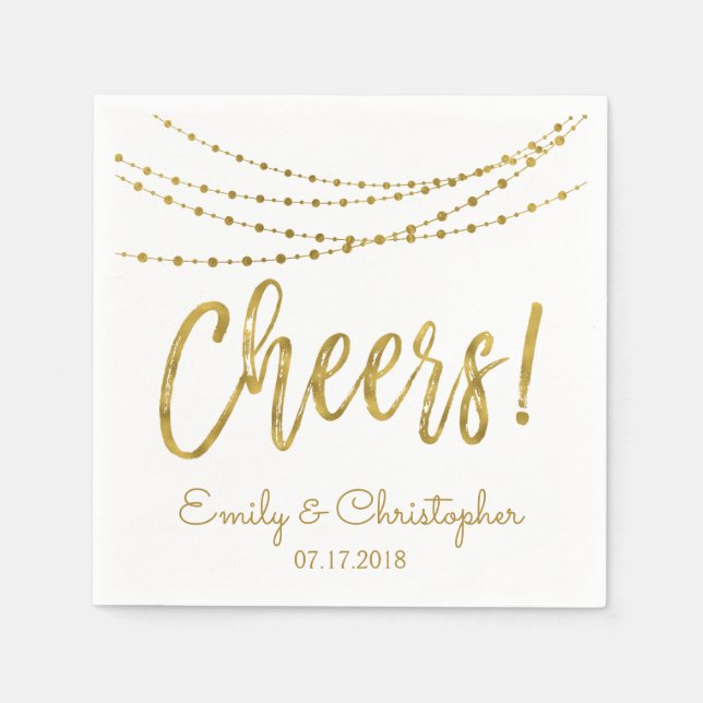 Cheers White and Gold Foil String Lights Napkins (Front)