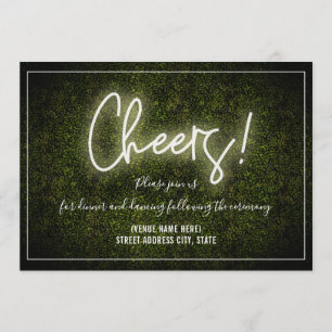Cheers White Neon Boxwood Wedding Reception Invitation