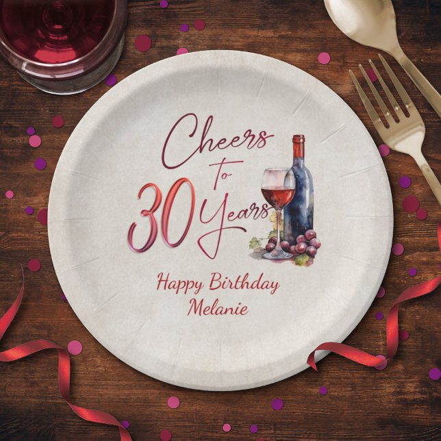 Cheers Wine 30th Birthday Paper Plates (Creator Uploaded)