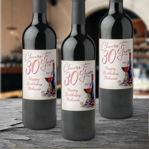 Cheers Wine 30th Birthday Wine Label