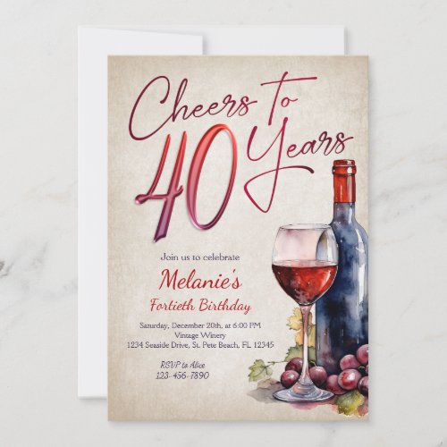 Cheers Wine 40th Birthday Invitation