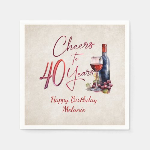 Cheers Wine 40th Birthday Napkins
