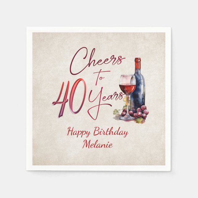 Cheers Wine 40th Birthday Napkins (Front)