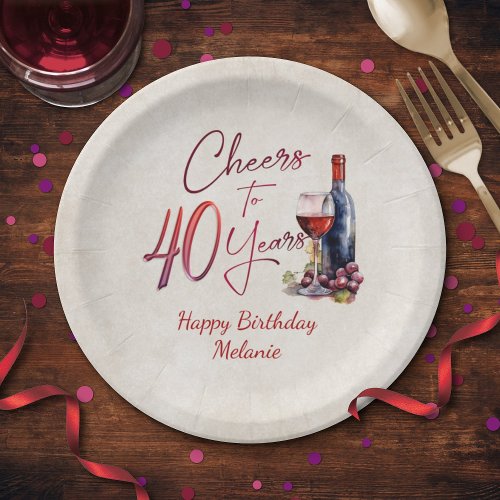 Cheers Wine 40th Birthday Paper Plates