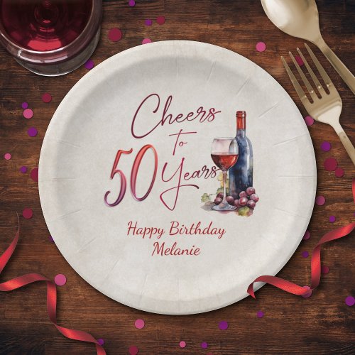 Cheers Wine 50th Birthday Paper Plates