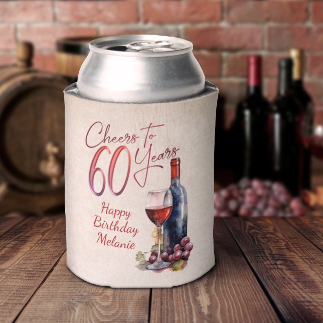 Cheers Wine 60th Birthday Can Cooler (Creator Uploaded)