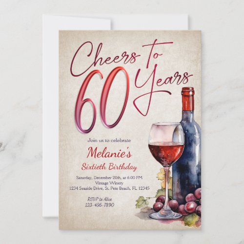 Cheers Wine 60th Birthday Invitation