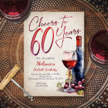 Cheers Wine 60th Birthday Invitation<br><div class="desc">Celebrate the big 6-0 with style and humor with this vintage wine birthday design. The ruby-colored typography is elegant and evokes a relaxing glass of wine, giving it a classic retro vintage feel. Perfect for the one in your life who loves their merlots and other wines. Perfect for that 60th...</div>