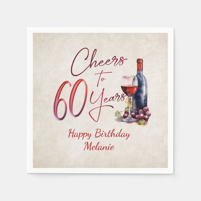 Cheers Wine 60th Birthday Napkins (Front)