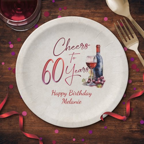 Cheers Wine 60th Birthday Paper Plates